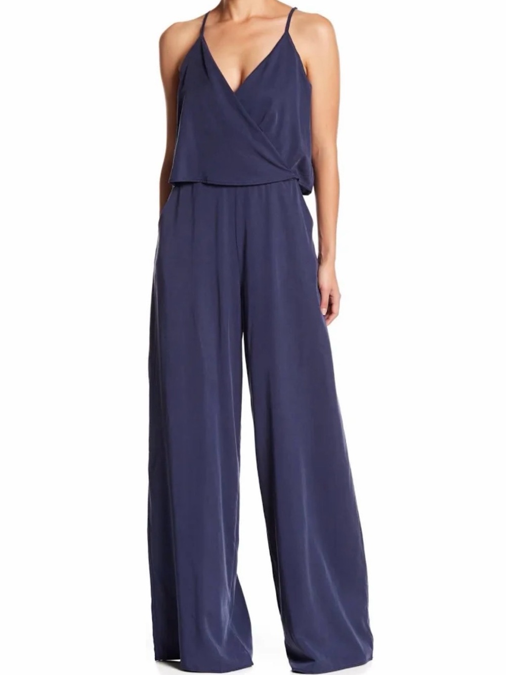 Line + Dot Navy Tencel Wrap Jumpsuit Wide Leg Sleeveless Boho Minimalist M